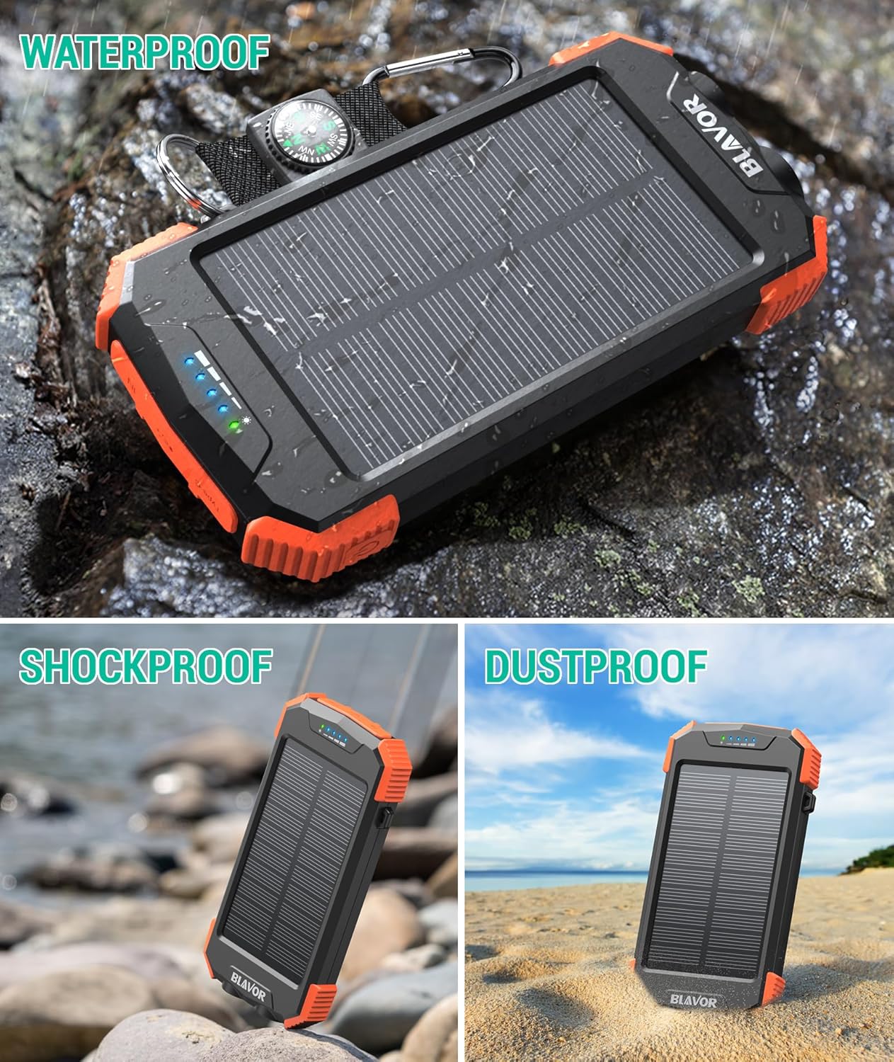 BLAVOR Solar Charger Power Bank 10,000mAh, Portable Wireless Charger, 20W Fast Charging External Battery Pack with USB C for Cell Phones, Solar Panel Charger with Dual Flashlight for Camping - Image 6