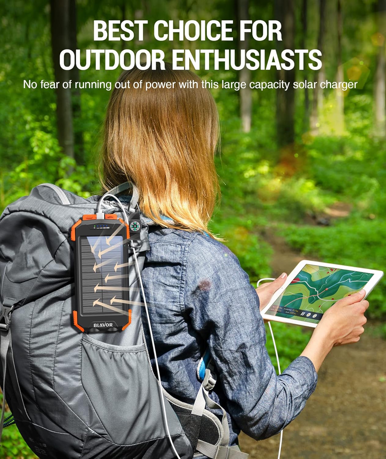 BLAVOR Solar Charger Power Bank 10,000mAh, Portable Wireless Charger, 20W Fast Charging External Battery Pack with USB C for Cell Phones, Solar Panel Charger with Dual Flashlight for Camping - Image 9