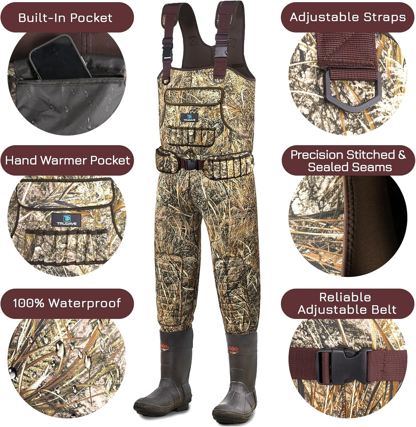 Fishing Waders for Men,Hunting and Waterproof Neoprene Wader for Men with 600G Insulation and Includes Boots - Image 2