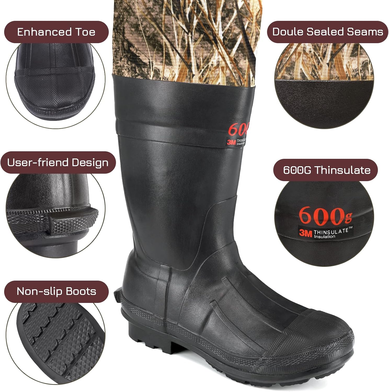 Fishing Waders for Men,Hunting and Waterproof Neoprene Wader for Men with 600G Insulation and Includes Boots - Image 3