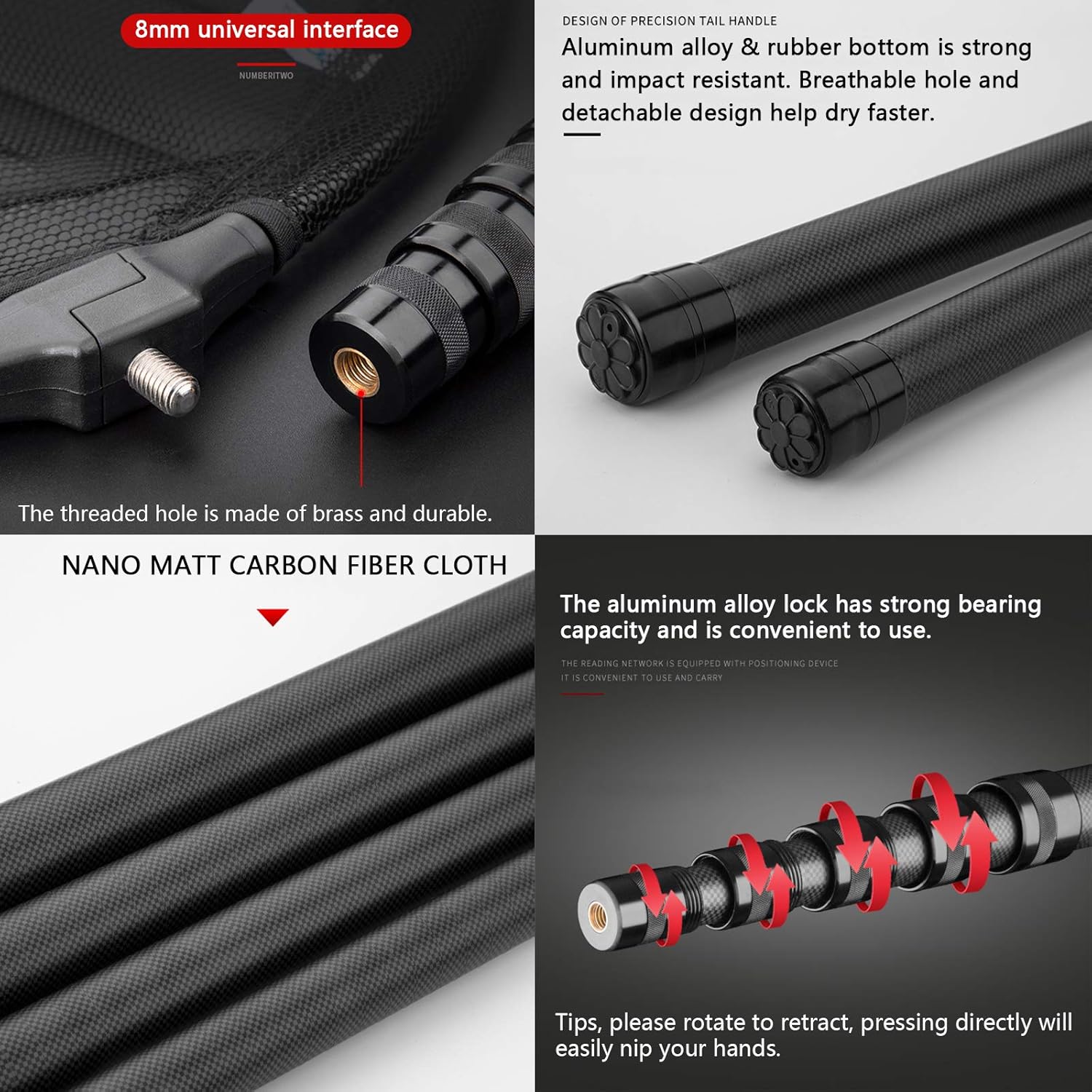 Long Fishing Net Telescoping Handle, Carbon Fiber Fish Net, Portable Landing Net Long Handle, 9ft/11.15ft Fishing Gear Equipment, Rubber Coated Netting, Holds up to 20lbs - Image 5