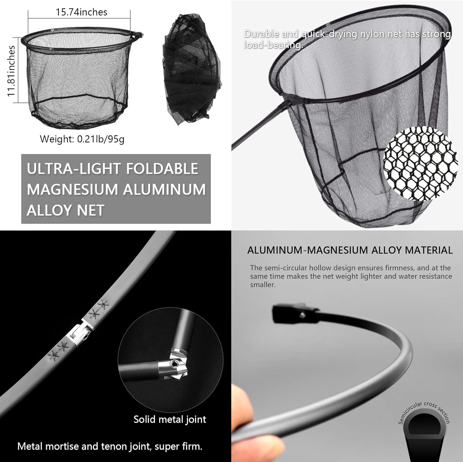 Long Fishing Net Telescoping Handle, Carbon Fiber Fish Net, Portable Landing Net Long Handle, 9ft/11.15ft Fishing Gear Equipment, Rubber Coated Netting, Holds up to 20lbs - Image 6